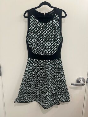 White House Black Market Black & Green Geometric Fit-and-Flare Mini Dress